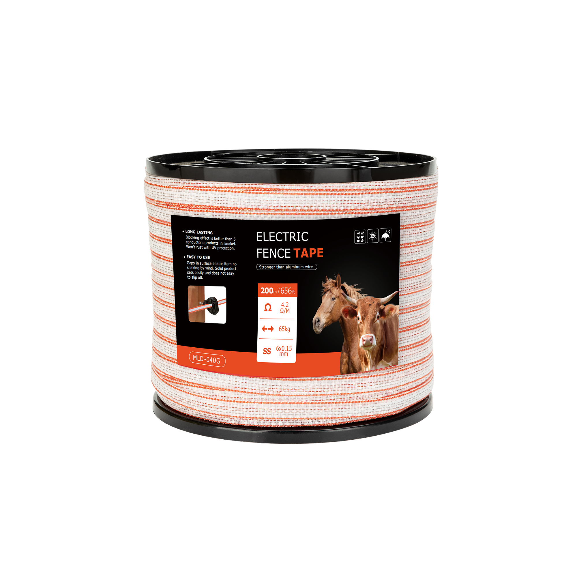 Cinta para cerca eléctrica 40 mm x 200 m (6 conductores)
